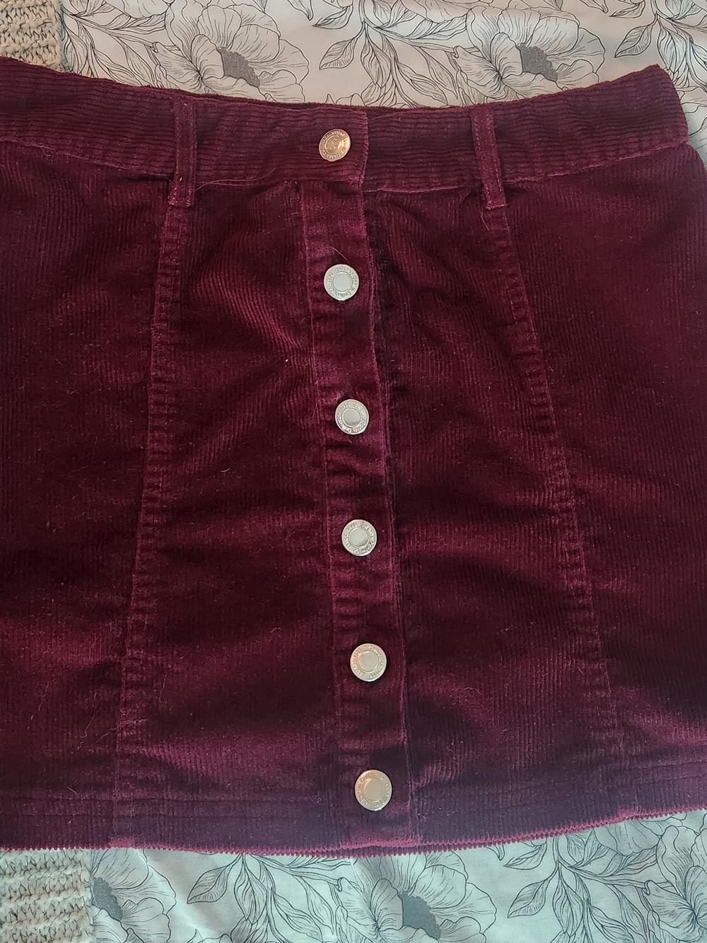 Bershka Burgundy Corduroy Button-Front Mini Skirt